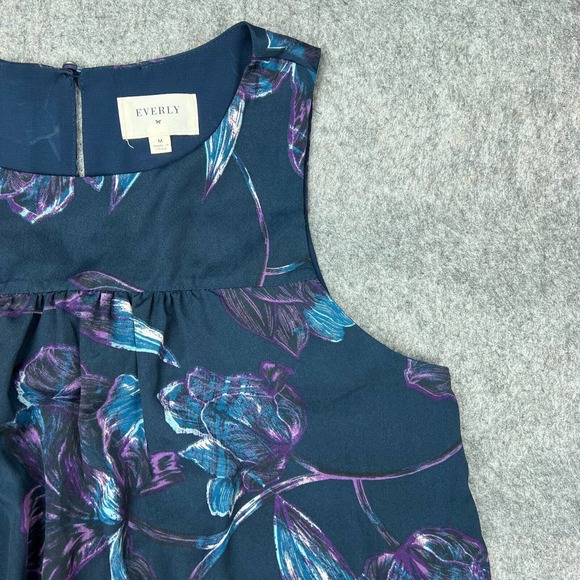 Everly Dress‎ Womens Medium Blue Green Floral Sleeveless Shift Lined Midi - Picture 4 of 15